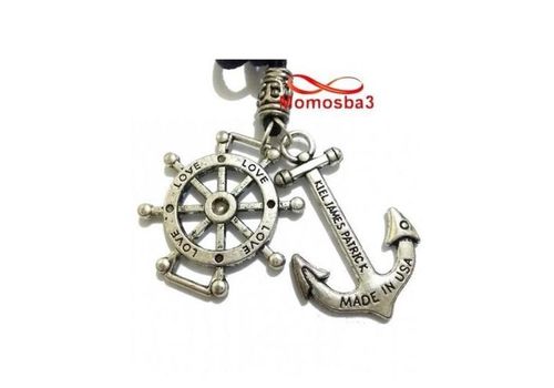 Collier Fil Noir Avec 2 Pendentif Ancre Marine USA Et Direction Du Navire LOVE au meilleur prix au Maroc