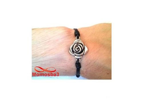 Bracelet Fil Noir Avec Pendentif Fleur Charm Argenté Réglable au meilleur prix au Maroc