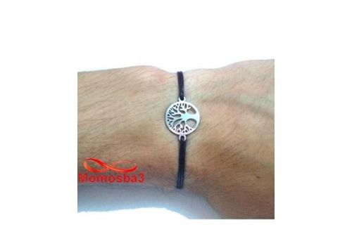 Bracelet Fil Noir Réglable Avec Pendentif Arbre De Vie En Acier Inoxydable au meilleur prix au Maroc