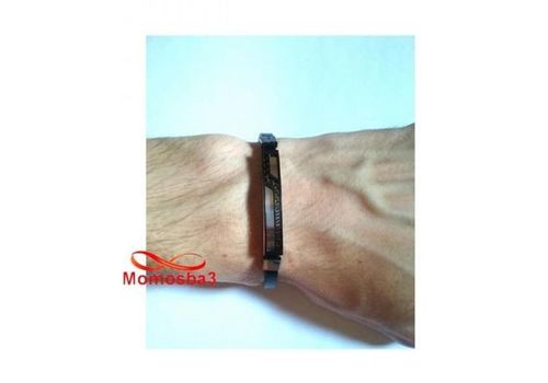 Bracelet Cuir Avec Plaque Noir Argenté En Acier Inoxydable - Réglable au meilleur prix au Maroc
