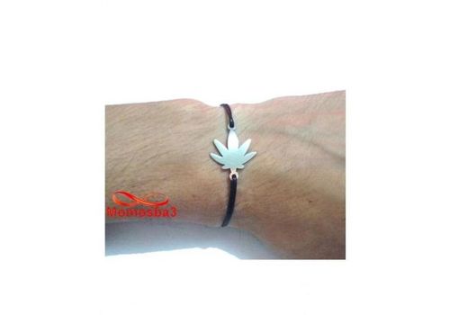 Bracelet Fil Noir Réglable Avec Pendentif Marijuana En Acier Inoxydable - Unisex au meilleur prix au Maroc