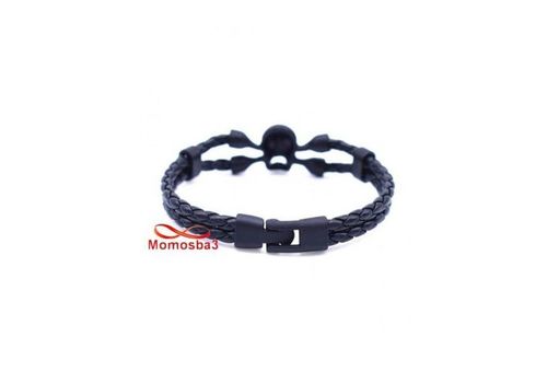 Bracelet Cuir Noir Tressé Avec Pendentif Tête de Mort Noir au meilleur prix au Maroc