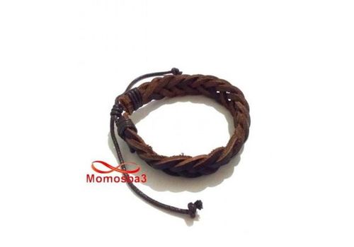 Bracelet Torsadé Cuir MARRON Et Fil Réglable - Unisex au meilleur prix au Maroc