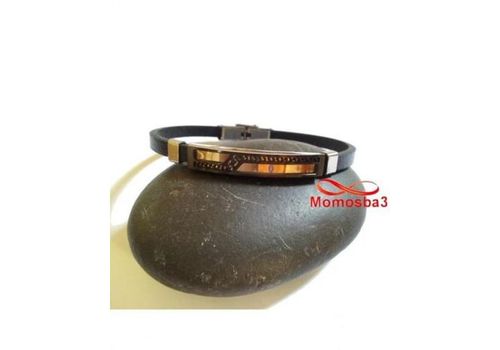 Bracelet Cuir Avec Plaque Noir Argenté En Acier Inoxydable - Réglable au meilleur prix au Maroc