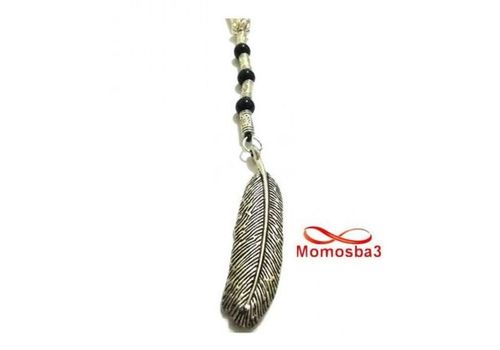 Collier Verre et Fil Artisanat Avec Pendentif Plume - Unisex au meilleur prix au Maroc