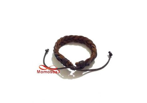 Bracelet Torsadé Cuir MARRON Et Fil Réglable - Unisex au meilleur prix au Maroc