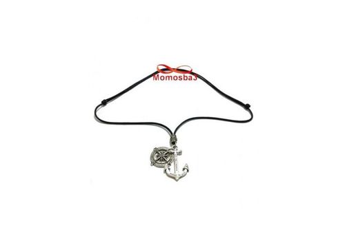 Collier Fil Noir Réglable Avec 2 Pendentif Ancre Marine USA Et Boussole (Unisex) au meilleur prix au Maroc