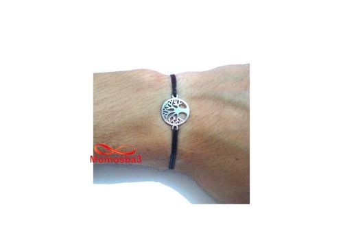 Bracelet Fil Noir Réglable Avec Pendentif Arbre De Vie En Acier Inoxydable au meilleur prix au Maroc