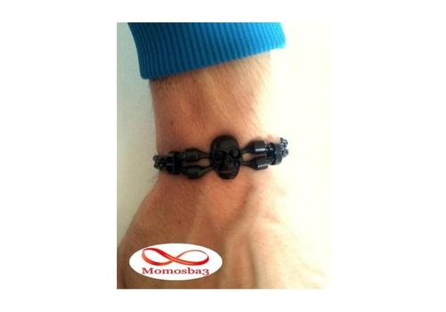 Bracelet Cuir Noir Tressé Avec Pendentif Tête de Mort Noir au meilleur prix au Maroc