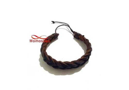Bracelet Torsadé Cuir MARRON Et Fil Réglable - Unisex au meilleur prix au Maroc