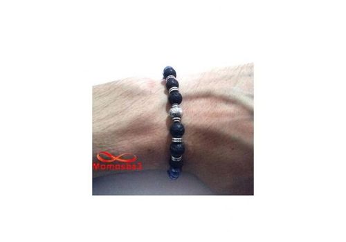 Agate Pierre Naturelle BLEU + Noir - Unisex au meilleur prix au Maroc