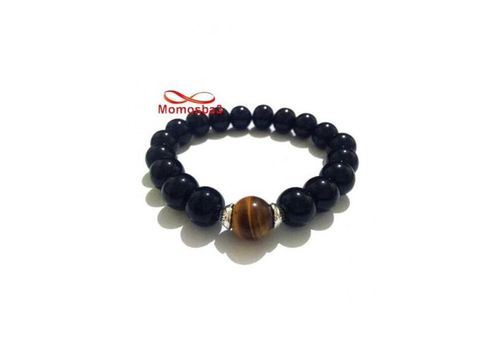 Agate Verre Noir Grande Boules + Pierre TIGER Eye (Unisex) au meilleur prix au Maroc