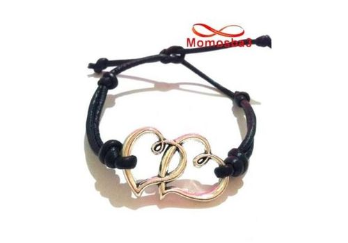 Bracelet Cuir Noir Pendentif 2 Coeurs Unisex (Réglable) au meilleur prix au Maroc