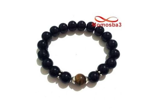 Agate Verre Noir Grande Boules + Pierre TIGER Eye Unisex au meilleur prix au Maroc