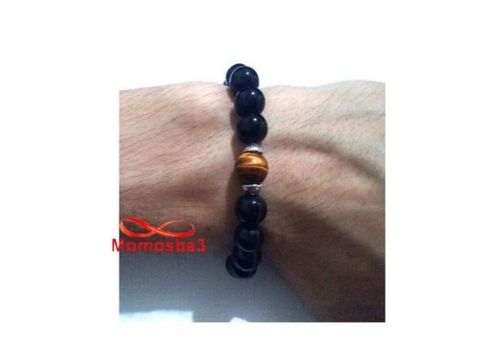 Agate Verre Noir Grande Boules + Pierre TIGER Eye (Unisex) au meilleur prix au Maroc