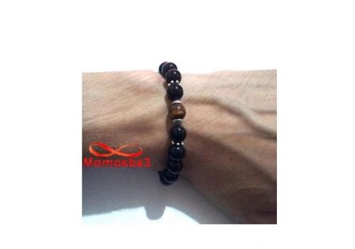 Agate Verre Noir Grande Boules + Pierre TIGER Eye Unisex au meilleur prix au Maroc