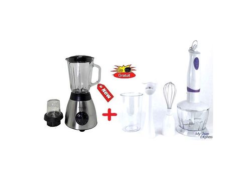 BOMANA MOOD PACK BLENDER BOL EN VERRE + MOULIN EPICES 700W 1.5L + MIXEUR PLONGEANT 4EN1 + 2 PIECES DE RECHANGES GRATUIT au meilleur prix au Maroc