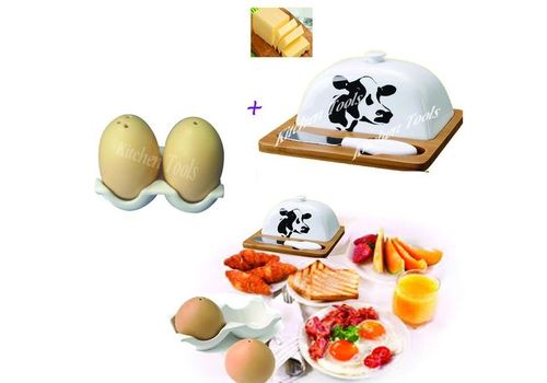 Set Petit Déjeuner : Beurrier+ Salière et poivrier en forme d’œufs. au meilleur prix au Maroc