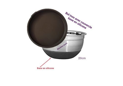 Bol Inox base en silicone 20cm inoxydable avec couvercle. au meilleur prix au Maroc