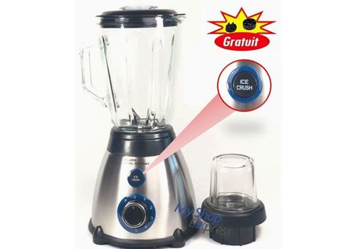 MIXEUR BLENDER BOL EN VERRE AVEC BOUTTON ICE CRUSH + MOULIN EPICES + 2 PIECES DE RECHANGES au meilleur prix au Maroc