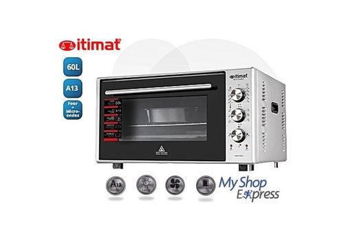 FOUR ELECTRIQUE 60L ITIMAT DOUBLE VITRAGE VENTILATEUR TURBO LAMPE INTERIEUR au meilleur prix au Maroc