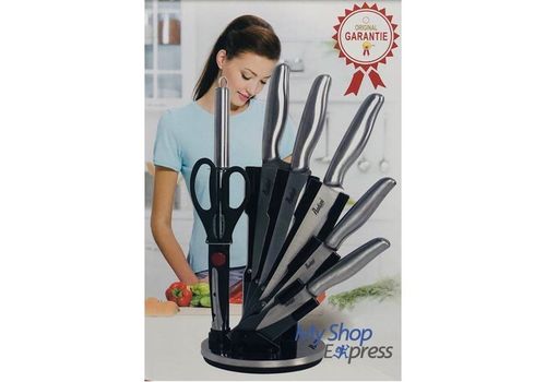 PANDIANI SET DE COUTEAUX INOX - 8 PIECES AVEC SUPPORT ROTATIF au meilleur prix au Maroc