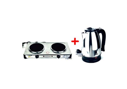 PACK PLAQUE DE CUISSON ELECTRIQUE DOUBLE 2000W INOX + BOUILLOIRE ELECTRIQUE 1.8L INOX au meilleur prix au Maroc