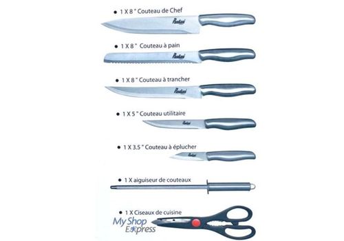 PANDIANI SET DE COUTEAUX INOX - 8 PIECES AVEC SUPPORT ROTATIF au meilleur prix au Maroc
