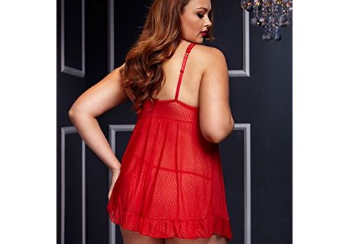 Babydool transparent rouge & soutien gorge et panty à ouverture grande taille Baci Lingerie BW3104-REDQS au meilleur prix au Maroc