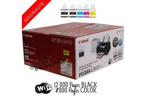 Imprimante Multifonction WiFi PIXMA G3411 Jet d'encre, Jeu de bouteilles inclus + BK TWIN PACK Remplace G3400 Et G3410 au meilleur prix au Maroc