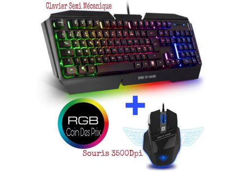 PACK GAMING Clavier Semi Mécanique RGB + Souris RGB 3500 Dpi - 7 Boutons au meilleur prix au Maroc