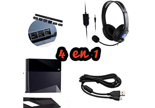 CASQUE GAMING AUDIO AVEC MICROPHONE SUPPORT VERTICAL 2 ANTIPOUSSIERES CABLE 2M PACK PS4 FAT COMPLET au meilleur prix au Maroc