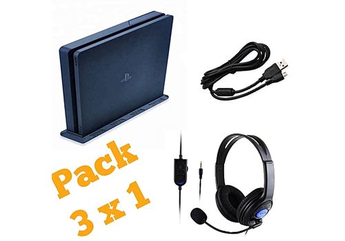 PACK PS4 SLIM CASQUE GAMING AUDIO AVEC MICROPHONE  SUPPORT VERTICAL 1 DE CABLE 2 METRES au meilleur prix au Maroc