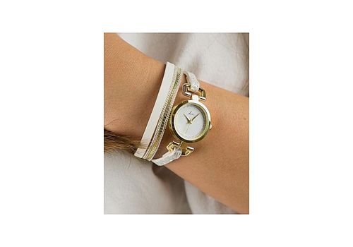 Hippie Chic Montre "Bracelet" Cady Hippie Chic - Blanche et Doré au meilleur prix au Maroc