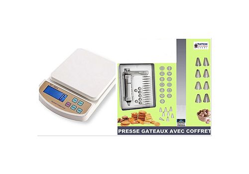 PRESSE GATEAUX INOX 13 DISQUES 8 EMBOUTS AVEC COFFRET TATCH + BALANCE DE CUISINE 10 KG au meilleur prix au Maroc