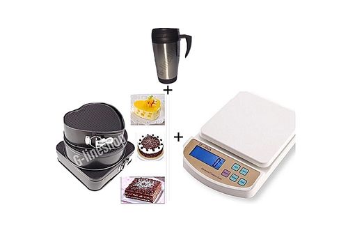 PACK 3 MOULES POUR GATEAUX + BALANCE DE CUISINE + MUG INOX au meilleur prix au Maroc