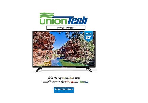 UNION TECH 32" HD TV  ANDROID RECEPTEUR WIFI INTEGRE SUPPORT TV OFFERT au meilleur prix au Maroc