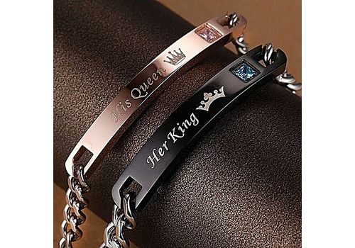 2 Bracelets couple amoureux king & Queen en acier inoxydable au meilleur prix au Maroc
