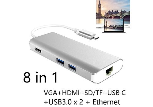USB3.1 Type C HUB Multiport Type C PD De Charge RJ45 Gigabit Ethernet USB 3.0 HDMI 4 k SD TF Carte lecteur VGA mac au meilleur prix au Maroc