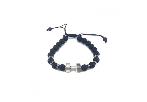 Diamant D'or Bracelet À Perles Avec Barbell Haltère - Noir Matte + Boite Cadeau au meilleur prix au Maroc