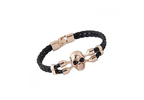 Diamant D'or Bracelet Cuir Alliage Tête De Mort Noir - Doré + Boite Cadeau au meilleur prix au Maroc