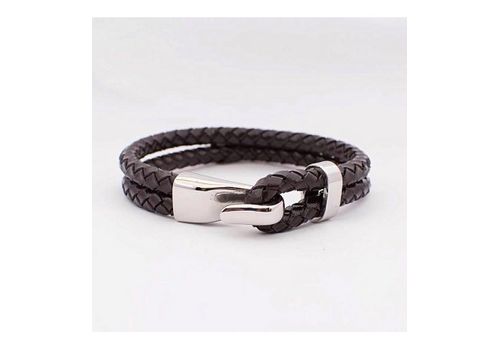 Diamant D'or Bracelet En Cuir Double Tresse À Motif En Acier Inoxydable - Marron + Boite Cadeau au meilleur prix au Maroc