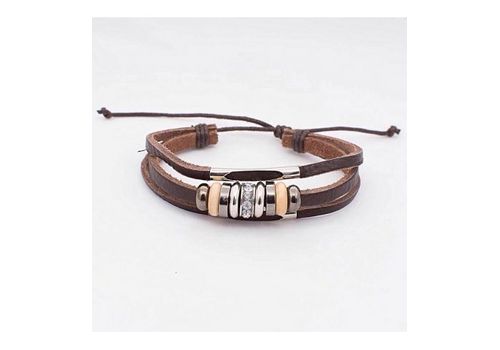 Diamant D'or Bracelet Los 100% Cuir Triple - Marron + Boite Cadeau au meilleur prix au Maroc