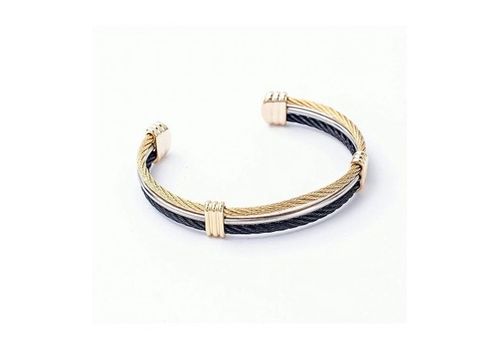 Diamant D'or Bracelet Câble 100% Acier Noir-Doré + Boite Cadeau au meilleur prix au Maroc