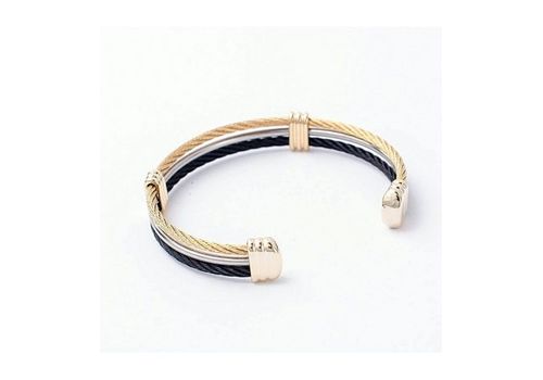 Diamant D'or Bracelet Câble 100% Acier Noir-Doré + Boite Cadeau au meilleur prix au Maroc