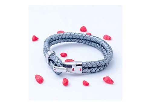 Diamant D'or Bracelet En Cuir Double Tresse À Motif En Acier Inoxydable - Gris + Boite Cadeau au meilleur prix au Maroc