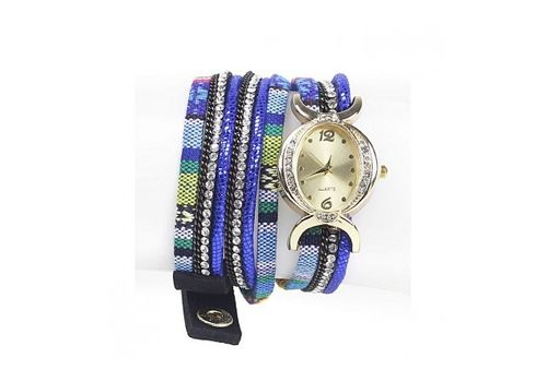 Geneva Montre Bracelet En Tissu Tressé Avec Strass - Bleu au meilleur prix au Maroc