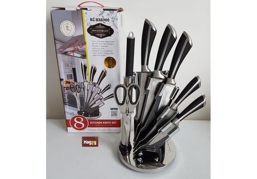 Set de 5 couteaux en inox avec ciseau, fusil et support pivotant au meilleur prix au Maroc