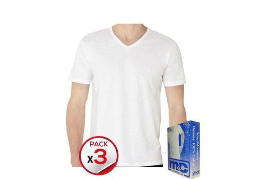 Pack x3 T-shirts Col V MC Blanc au meilleur prix au Maroc