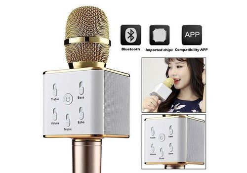 Microphone sans fil karaoké Bluetooth avec haut-parleur-Doré au meilleur prix au Maroc